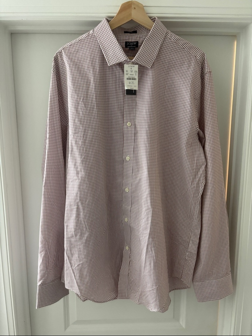 J. Crew Men’s Burgundy and White Gingham Dress Shirt